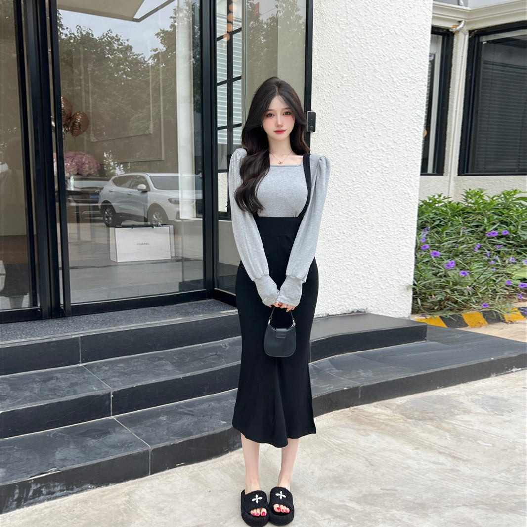 【Set】レイヤード2点セット Tシャツ + ジャンパースカート Z-6630