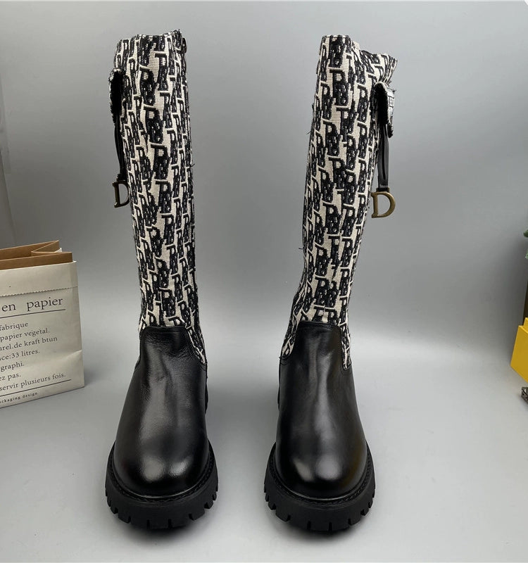 【Shoes】ジャカードロングブーツ W9906