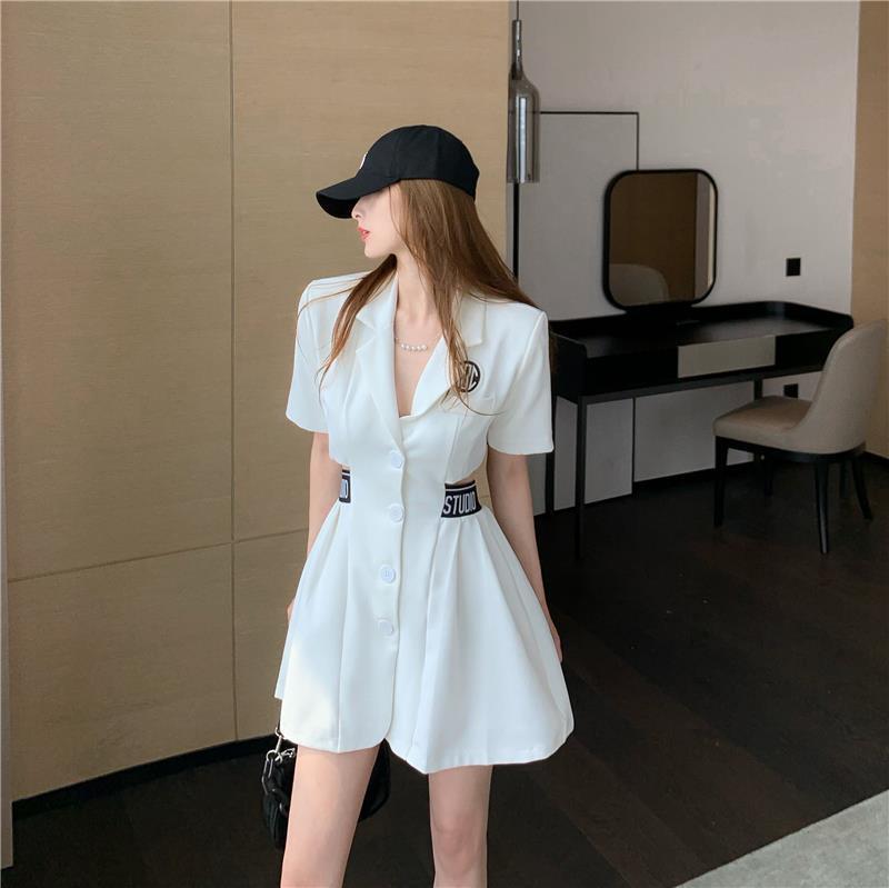 【Dress】バックレース半袖スーツワンピース Z6768