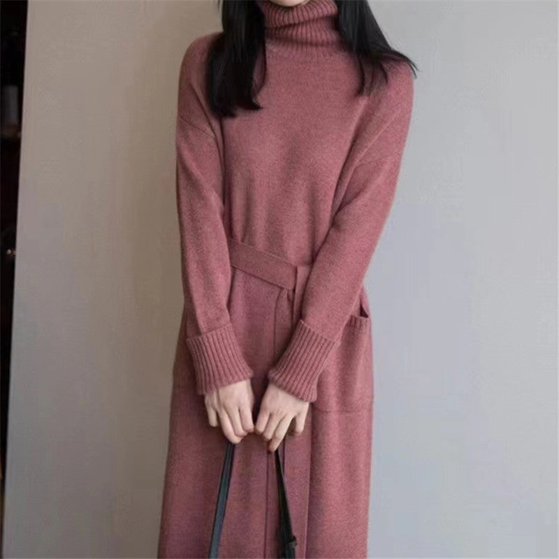 【Dress】4色ハイネックニットワンピース W9486