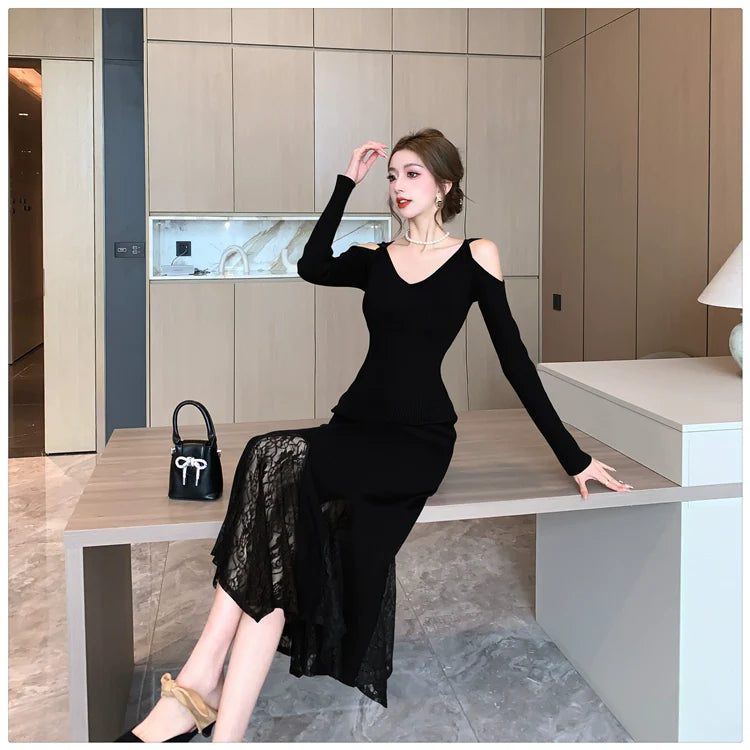 【Dress】新入荷~肩見せニットワンピース W9681