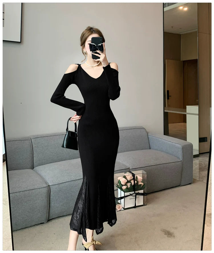 【Dress】新入荷~肩見せニットワンピース W9681