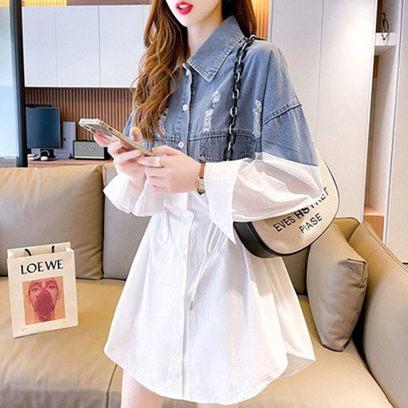 【Dress】デニム切替シャツワンピース新入荷 W8667