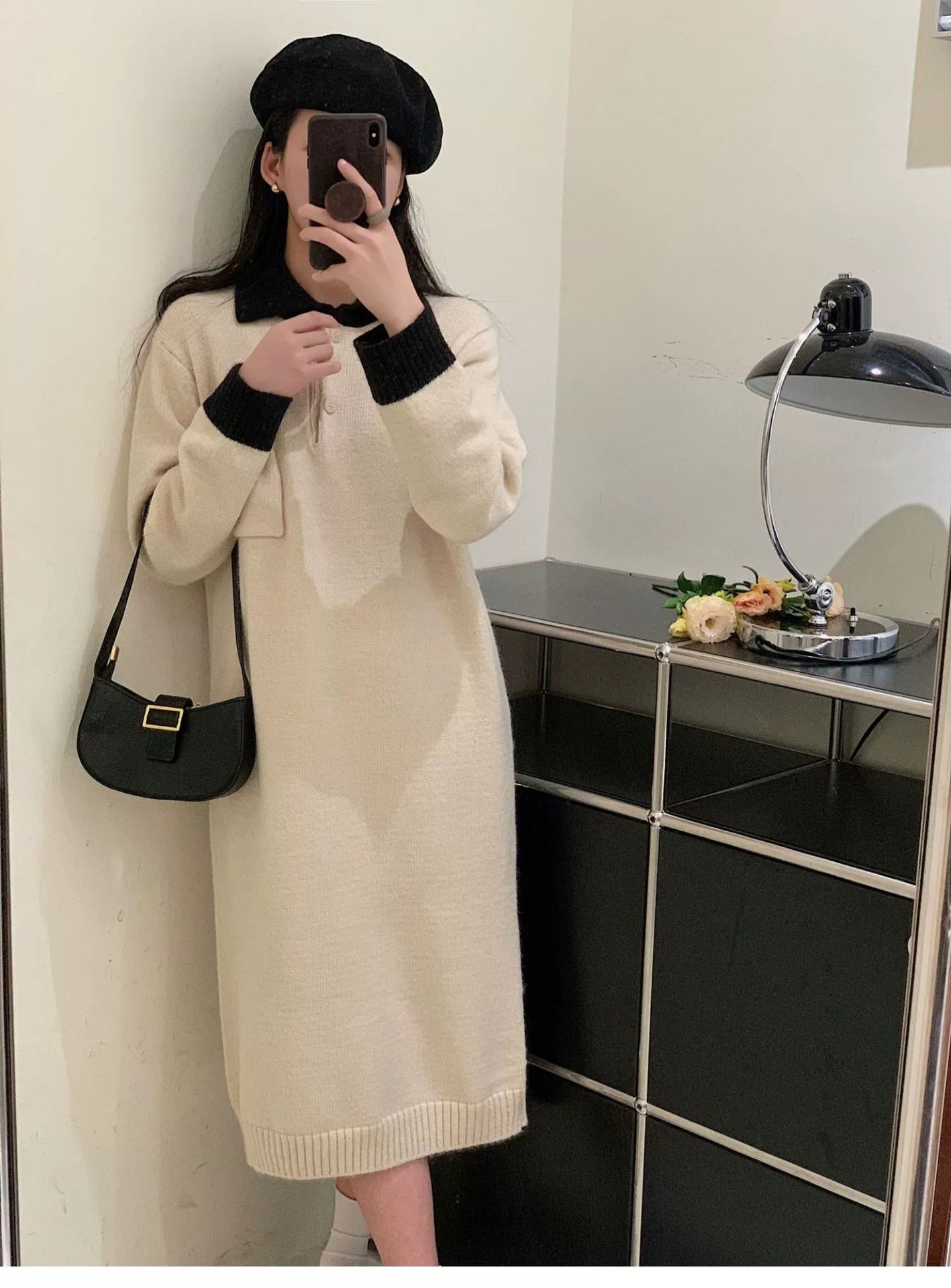 【Dress】配色ニットワンピース W10013