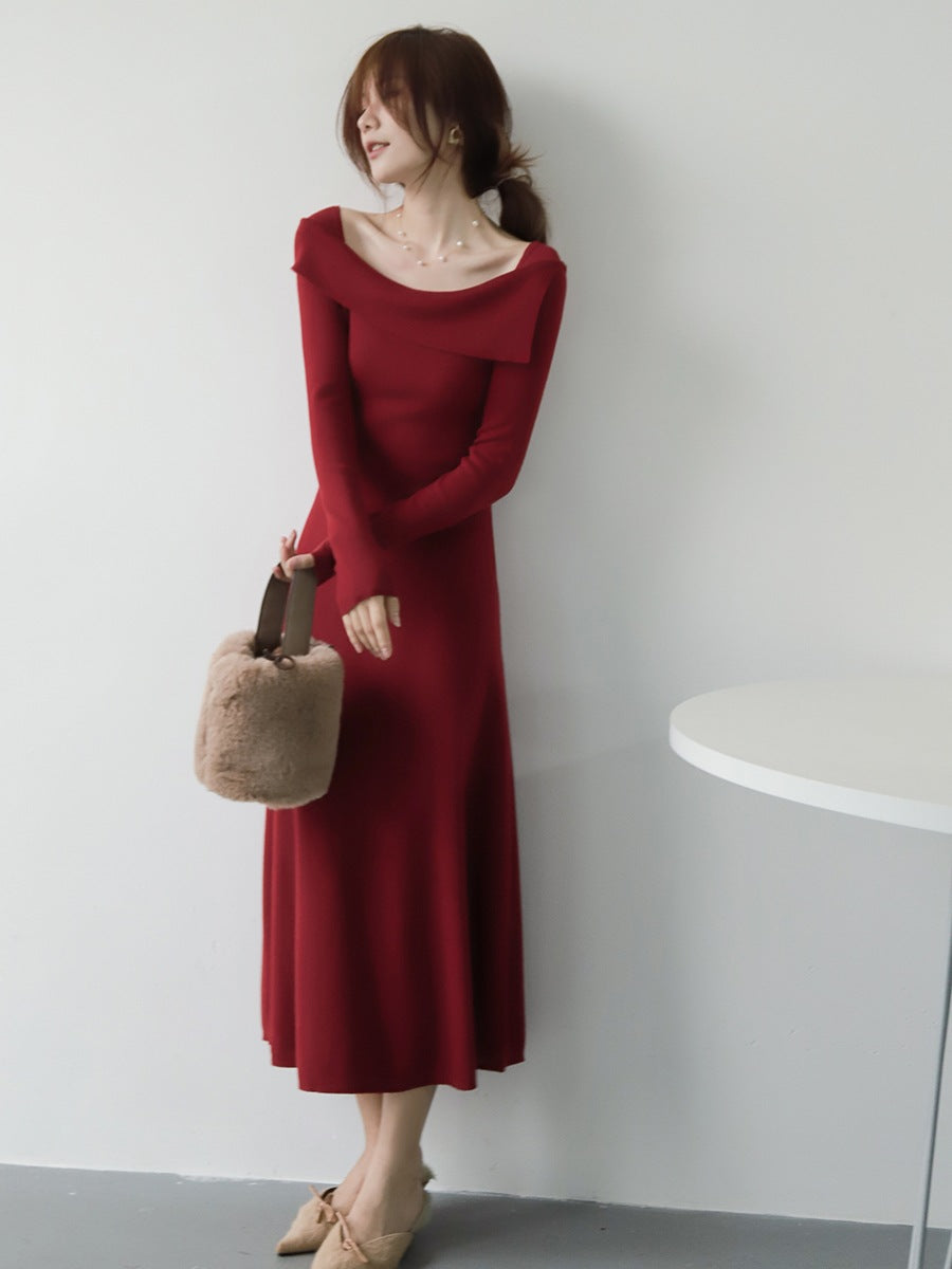 【Dress】フレンチレトロ風ニットワンピース W9573