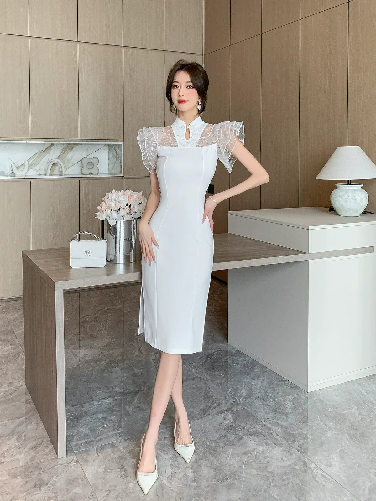 【Dress】フリルタイトワンピース W10819