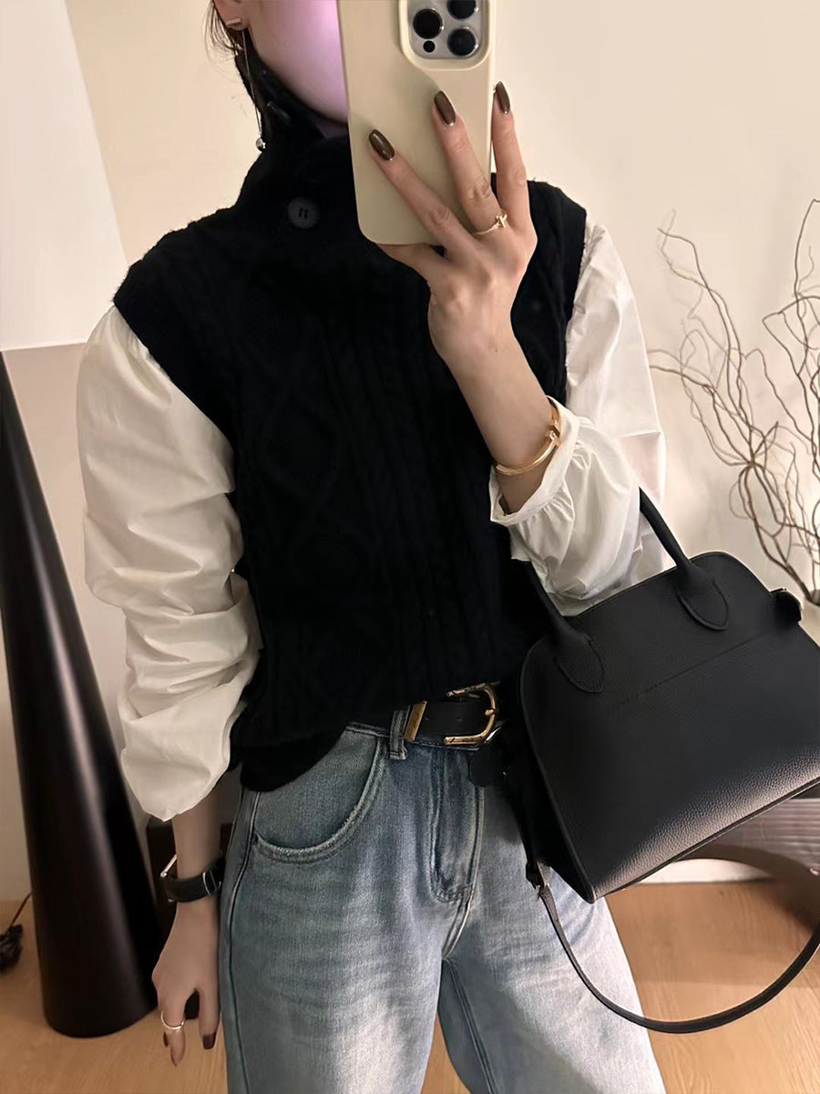 【Tops】3色展開フェイクレイヤードセーター W13725