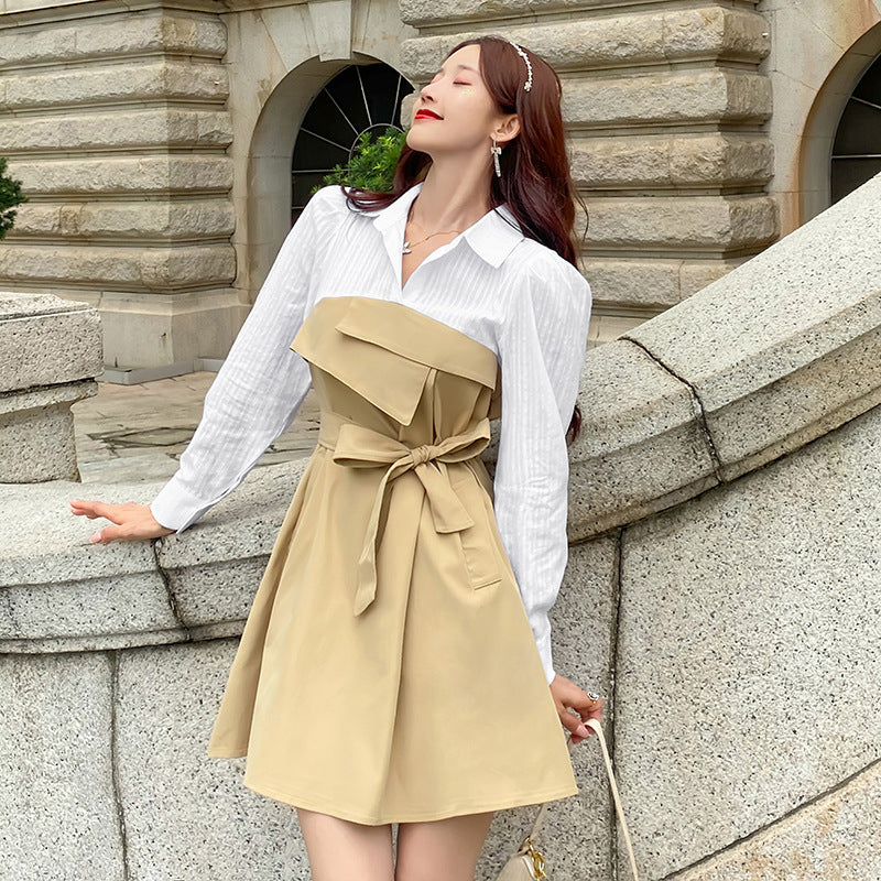【Dress】切替Aラインシャツワンピース Z-5850