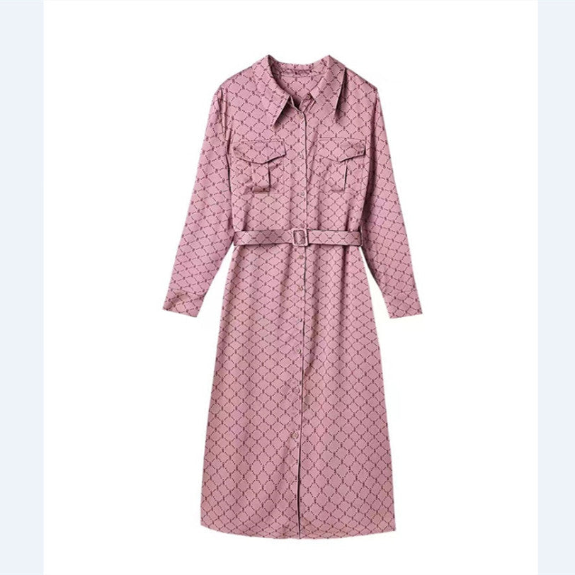 【Dress】プリントシャツワンピース W9320