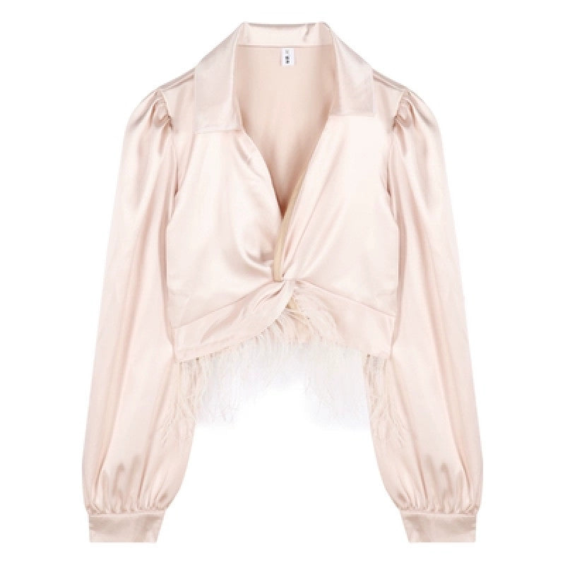 【Tops】ファーデザインシャツ W9821