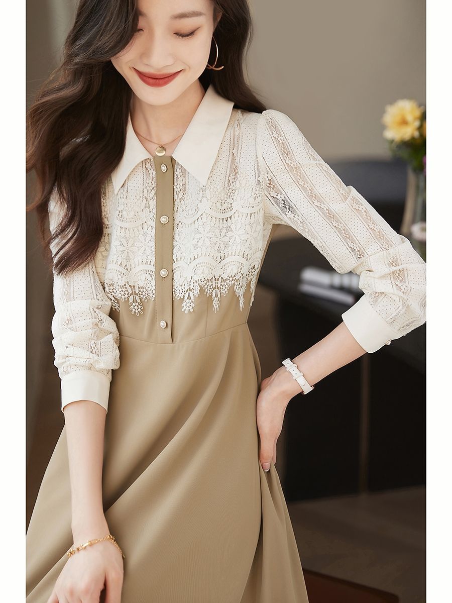 【Dress】レース切替ワンピース W8282