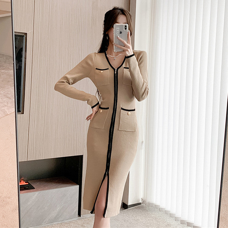 【Dress】配色ニットワンピース W9987
