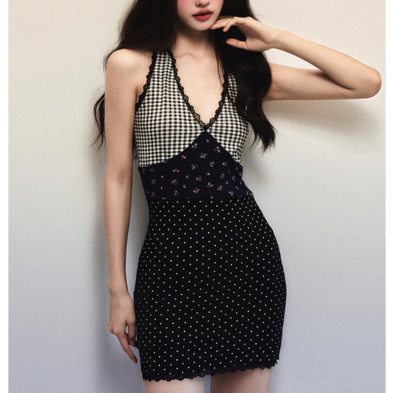 【Set】花柄カーディガン+切り替えワンピース2点セット T01360