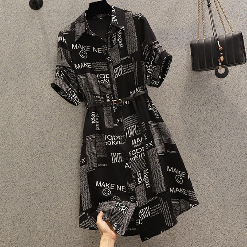 【Dress】一目ぼれ~レディースオシャレ配色ゆったりシャツワンピース体型カバー W-6638
