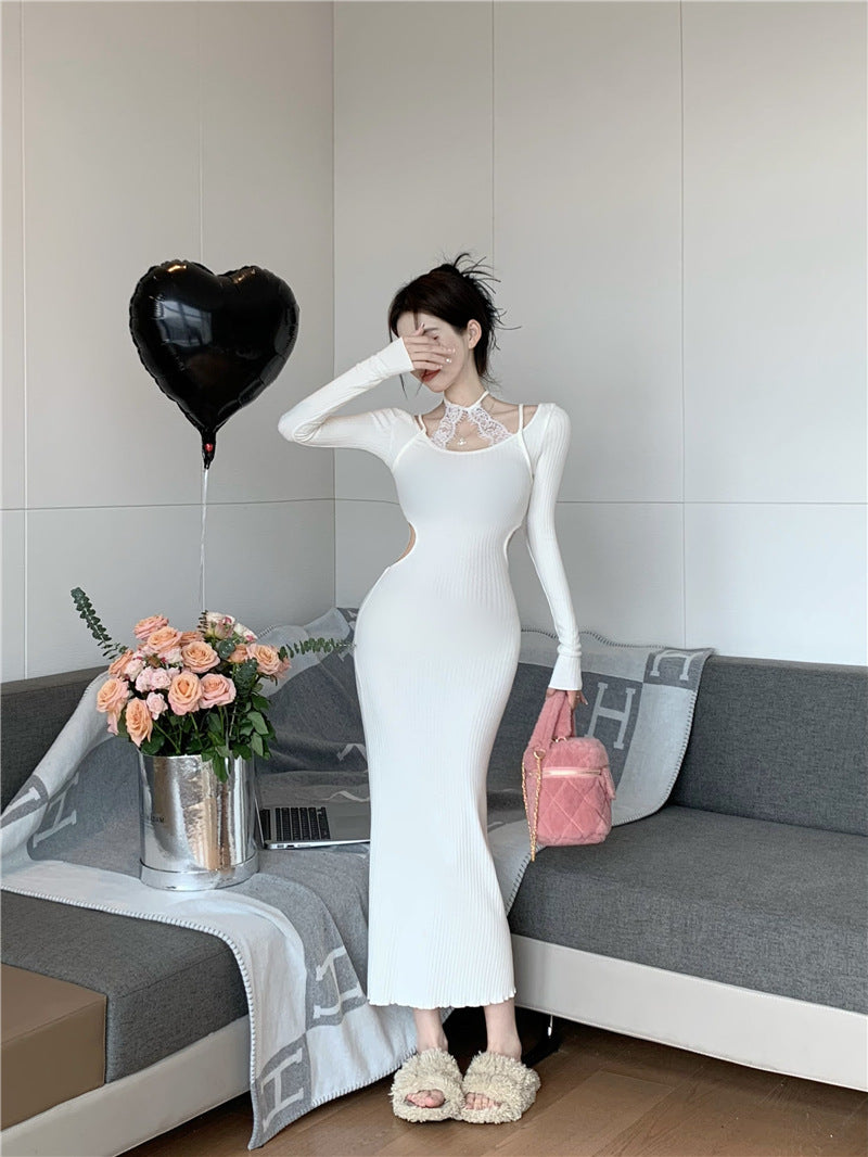 【Dress】ウエスト透かし彫りワンピース Z7881