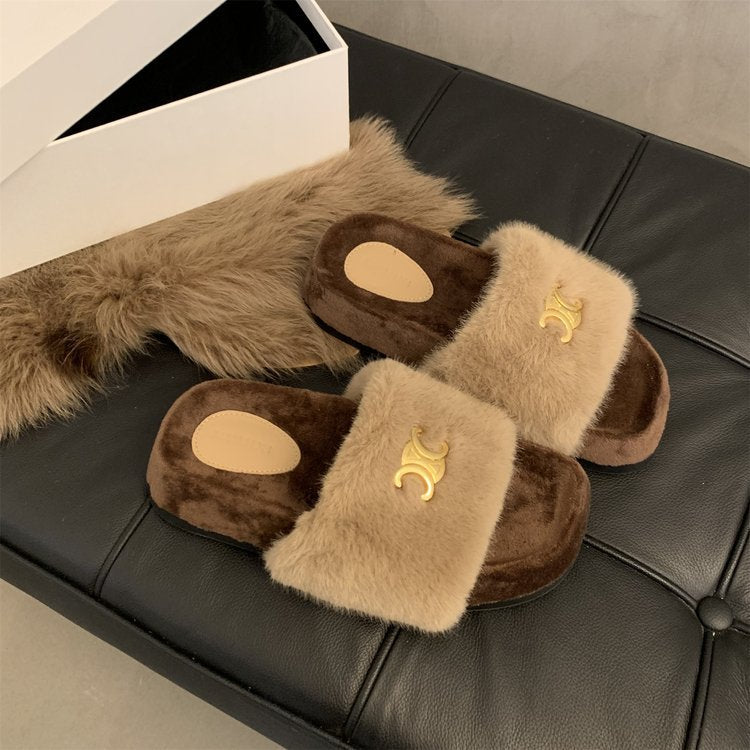 【Shoes】厚底ファースリッパ3色 Z8044