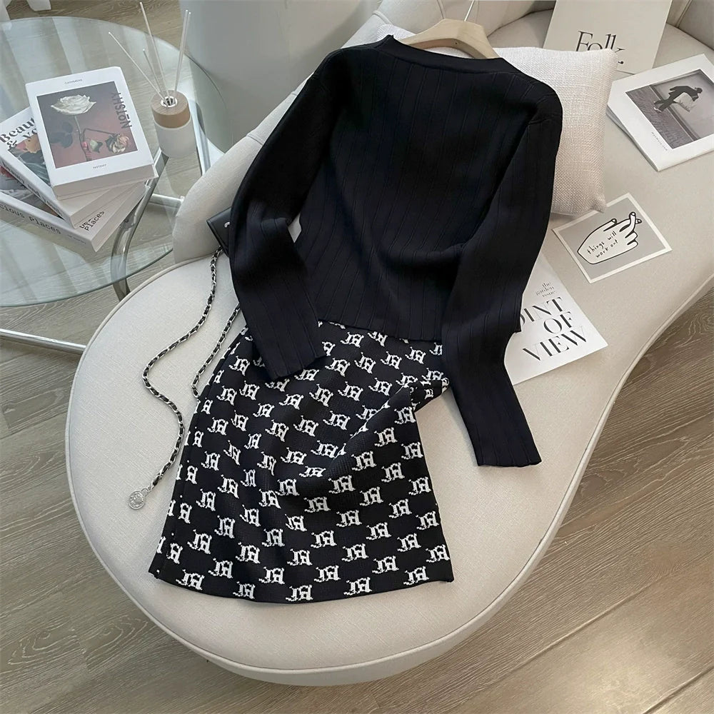 【Set】カーディガン+ キャミワンピ重ね着セット W11139