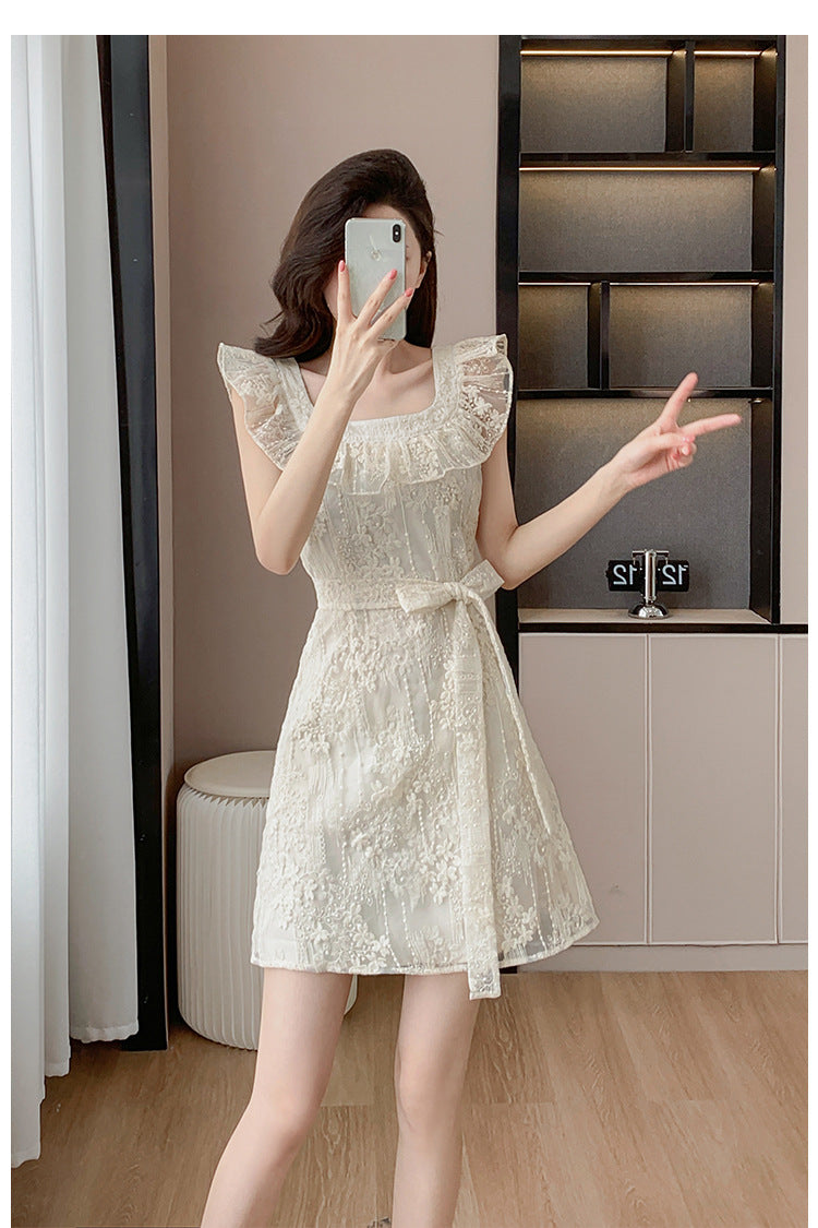 【Dress】レース刺繍のフリルドレス T01608