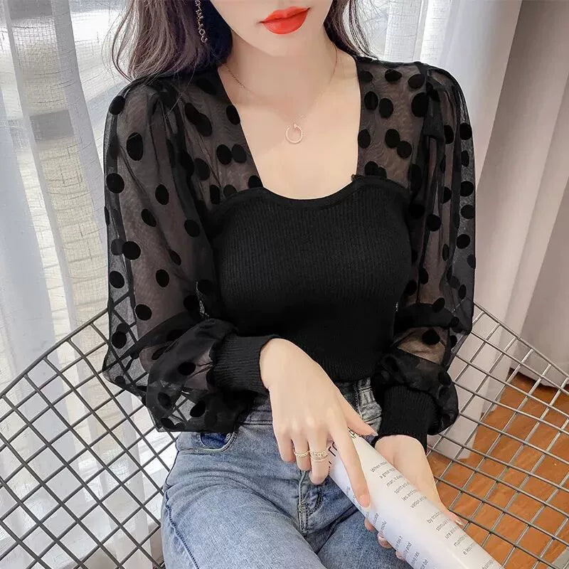 【Tops】シフォン切替ブラウス W8404