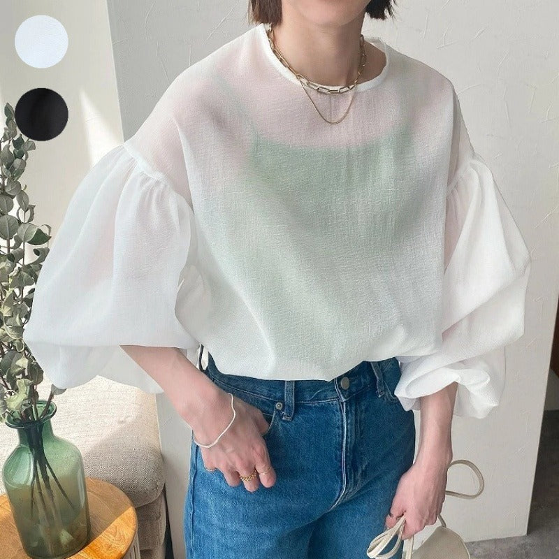 【Tops】2色展開透け感シャツ W11861