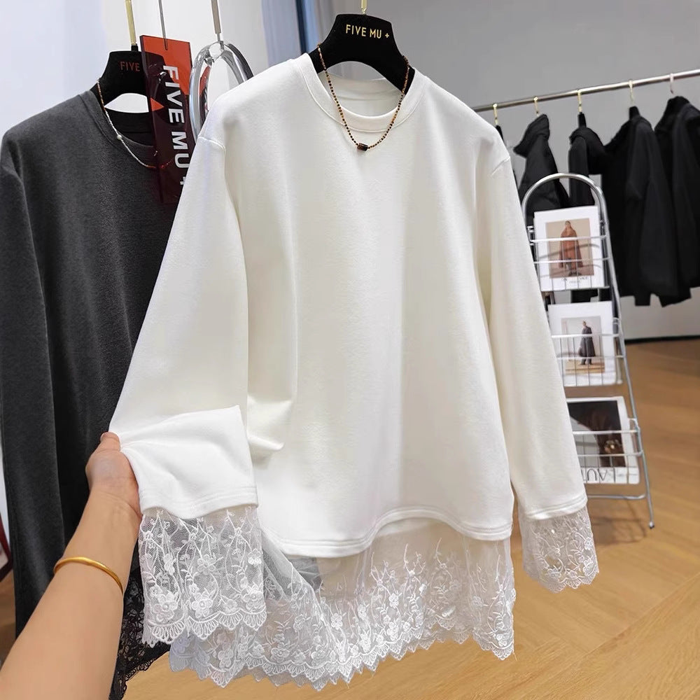 【Tops】レース切り替えTシャツ T01364