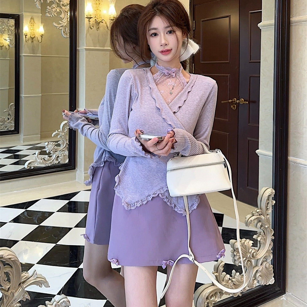 【Set】レーストップス+スカート2点セット T01372