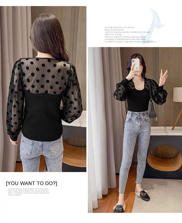【Tops】シフォン切替ブラウス W8404