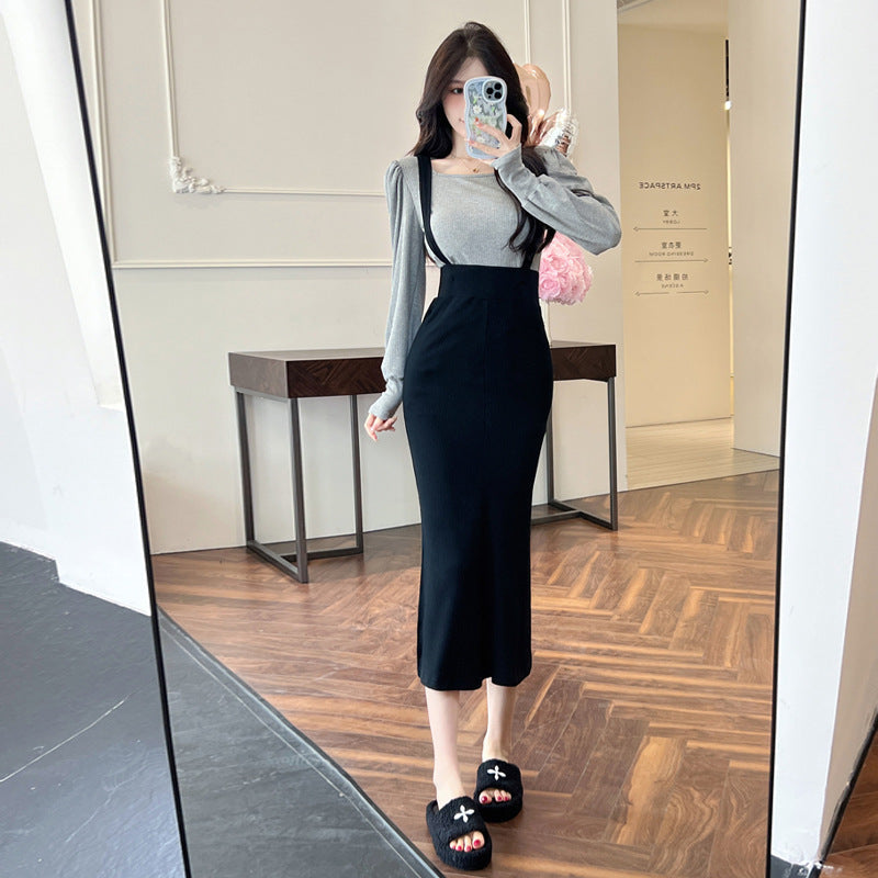 【Set】レイヤード2点セット Tシャツ + ジャンパースカート Z-6630