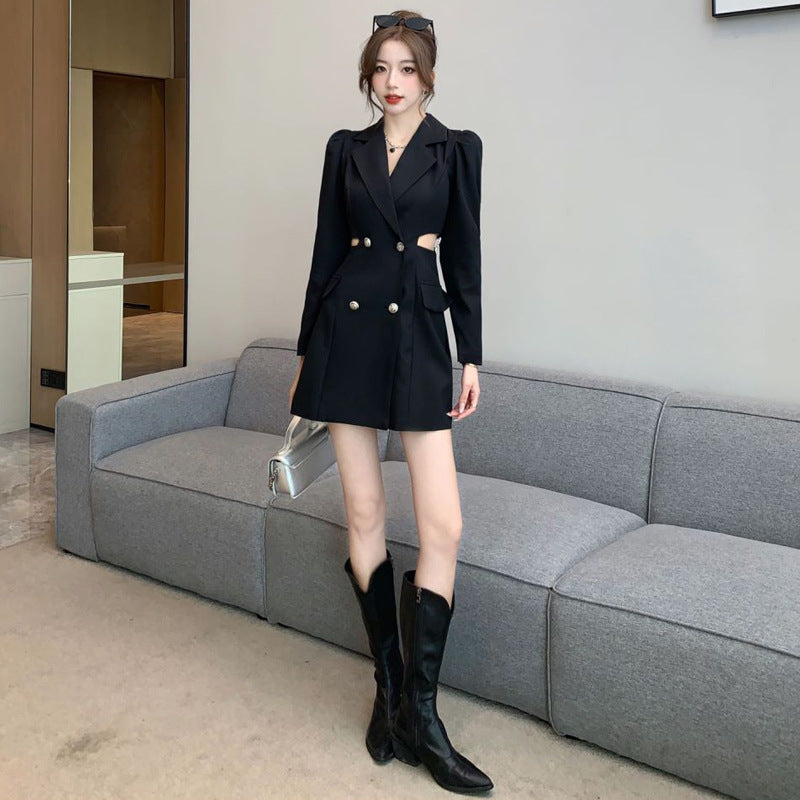 【Dress】ウエスト透かし彫りスーツワンピース Z8190