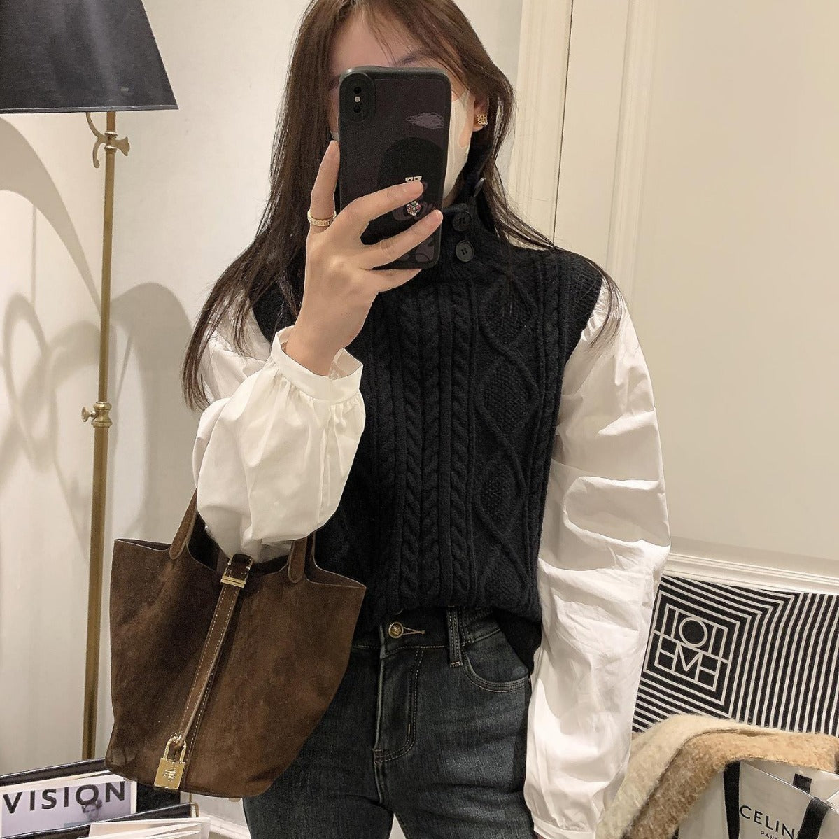 【Tops】3色展開フェイクレイヤードセーター W13725