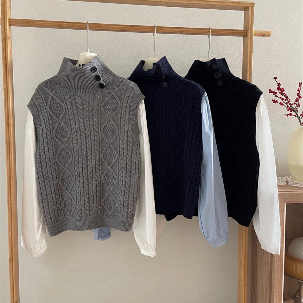 【Tops】3色展開フェイクレイヤードセーター W13725