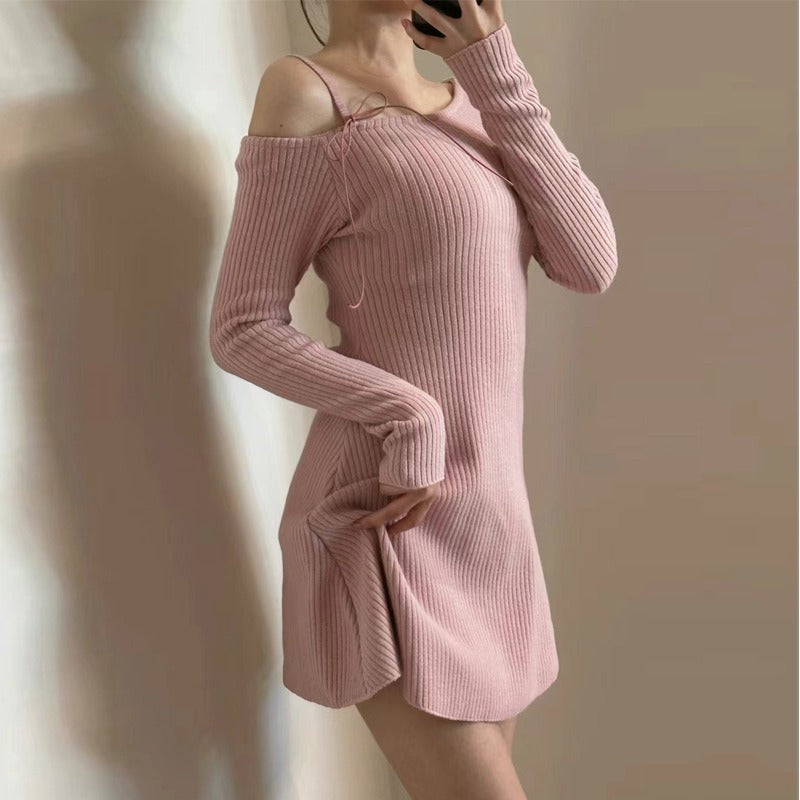 【Dress】ワンショルダーニットワンピース W13422