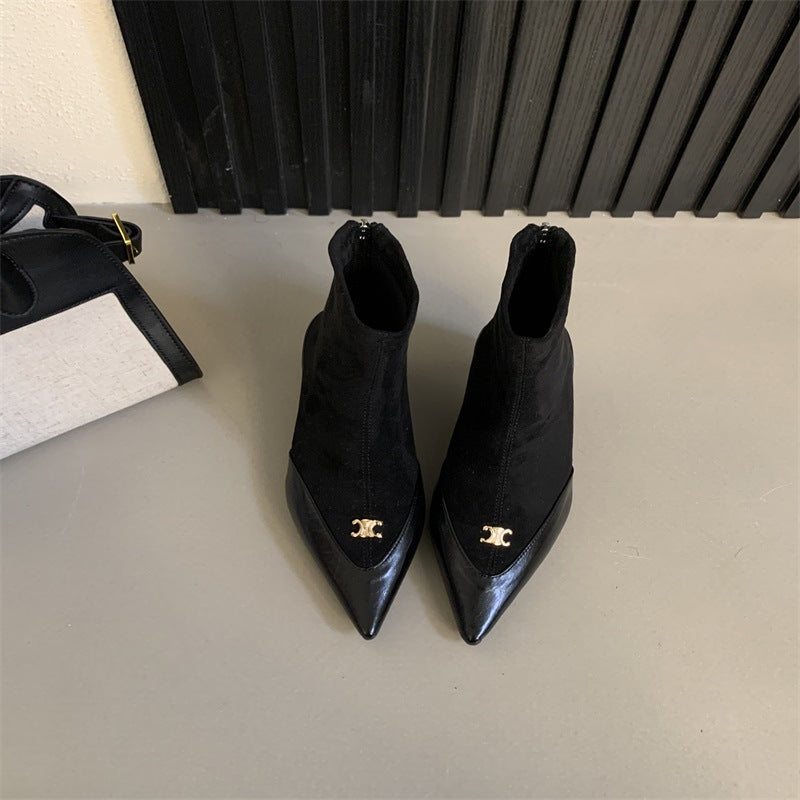 【Shoes】切替デザインハイヒールブーツ Z7822