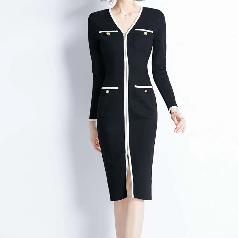 【Dress】配色ニットワンピース W9987