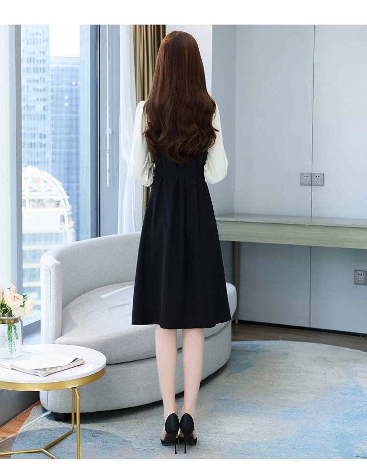 【Dress】フェイクレイヤードシャツワンピース W8162
