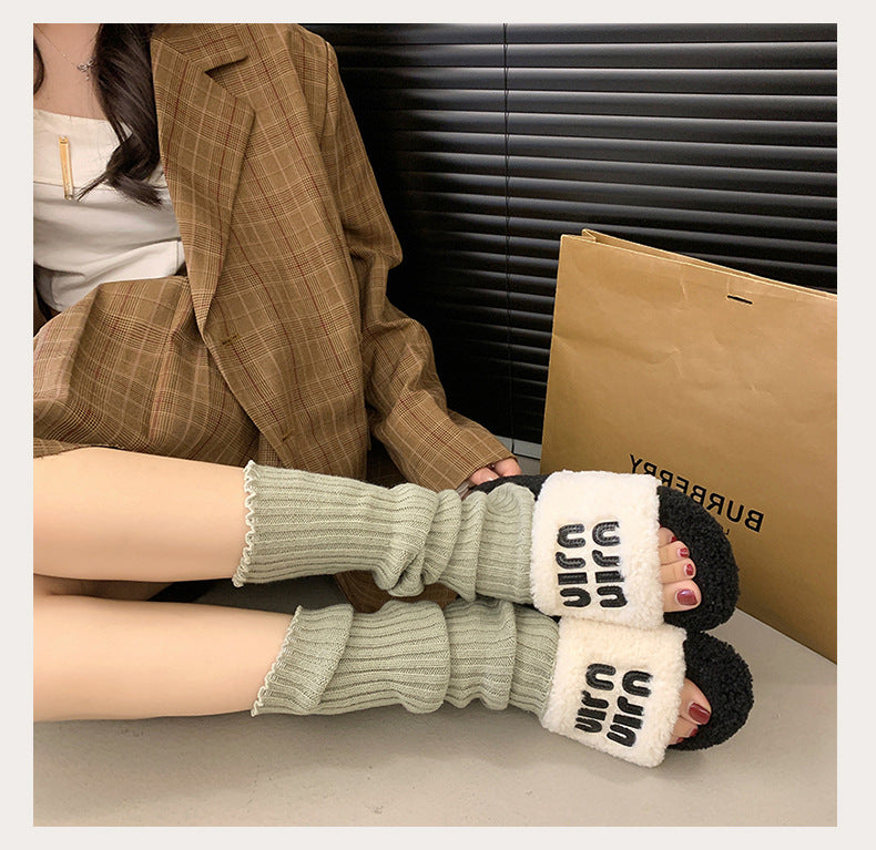 【Shoes】4色選択可配色ファースリッパ W13369