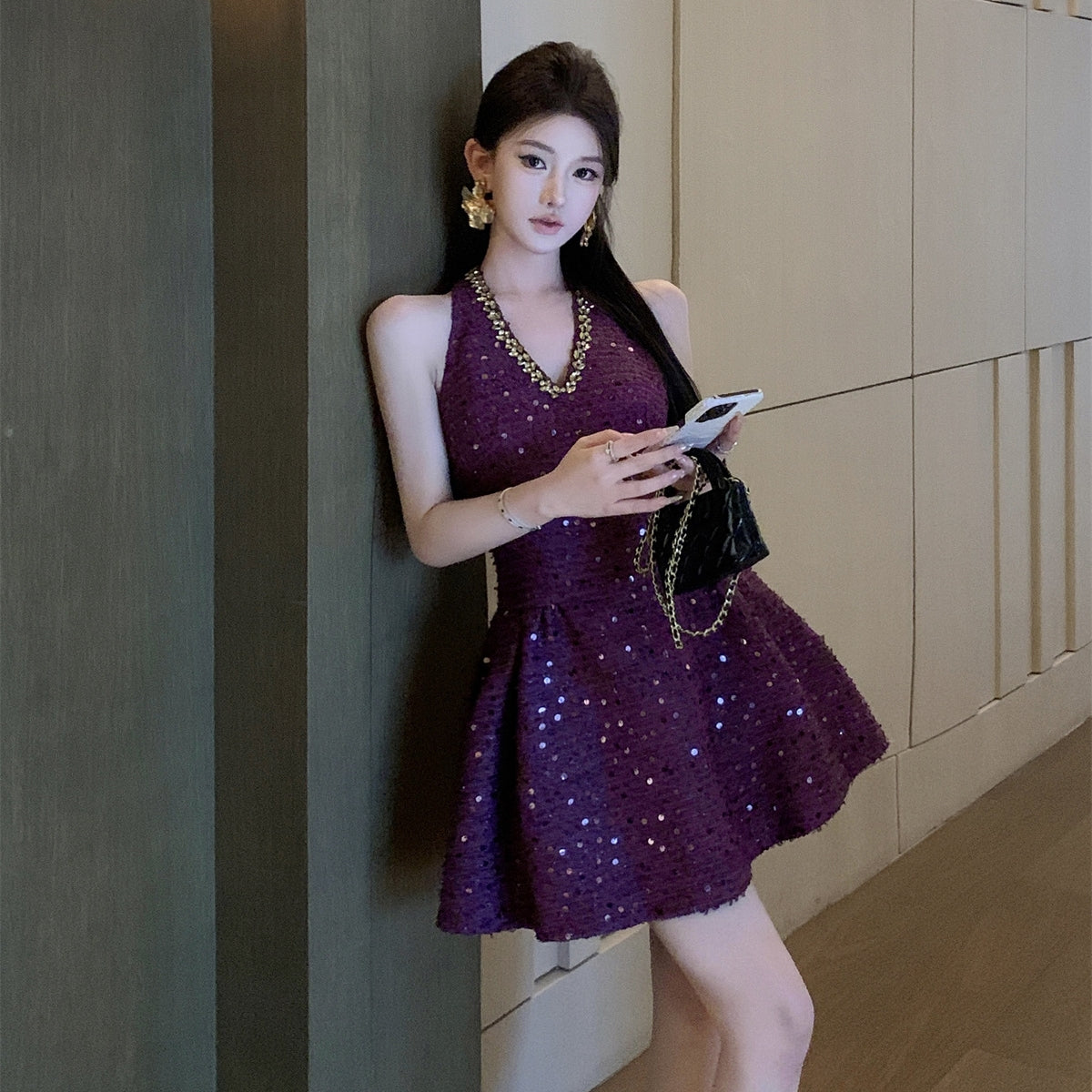 【Dress】スパンコールデザインワンピース T01410