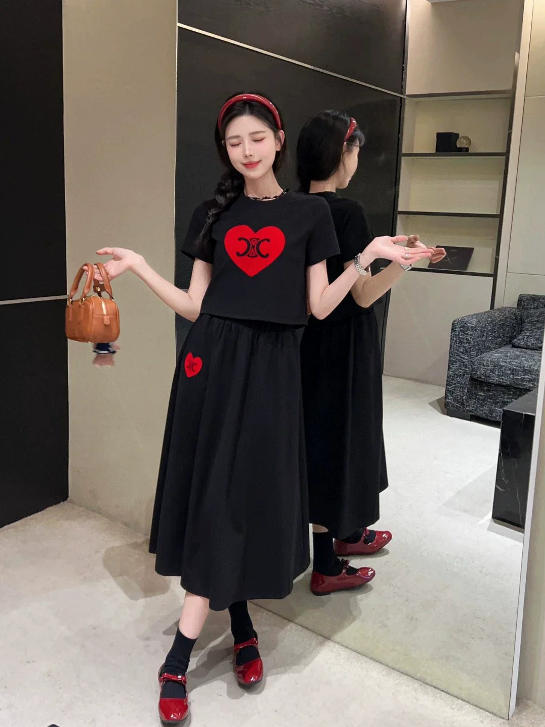 【Set】セットアップ Tシャツ + スカート W10979