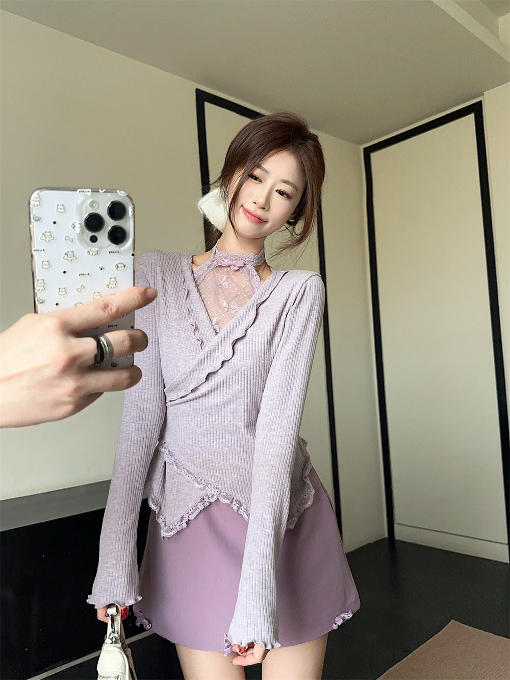 【Set】レーストップス+スカート2点セット T01372