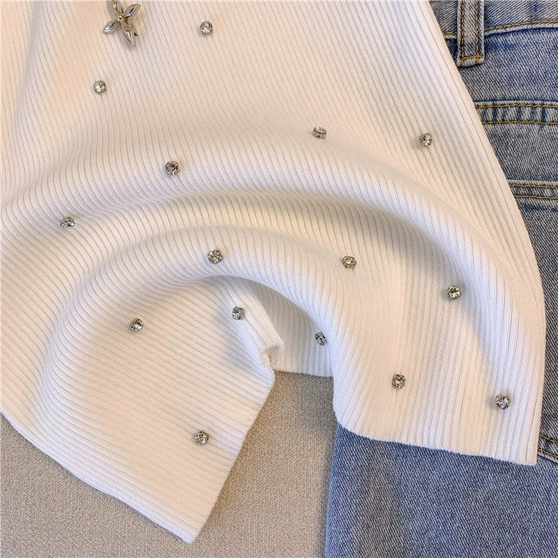 【Tops】合わせやすい~ダイヤモンドニットタンクトップ W7695