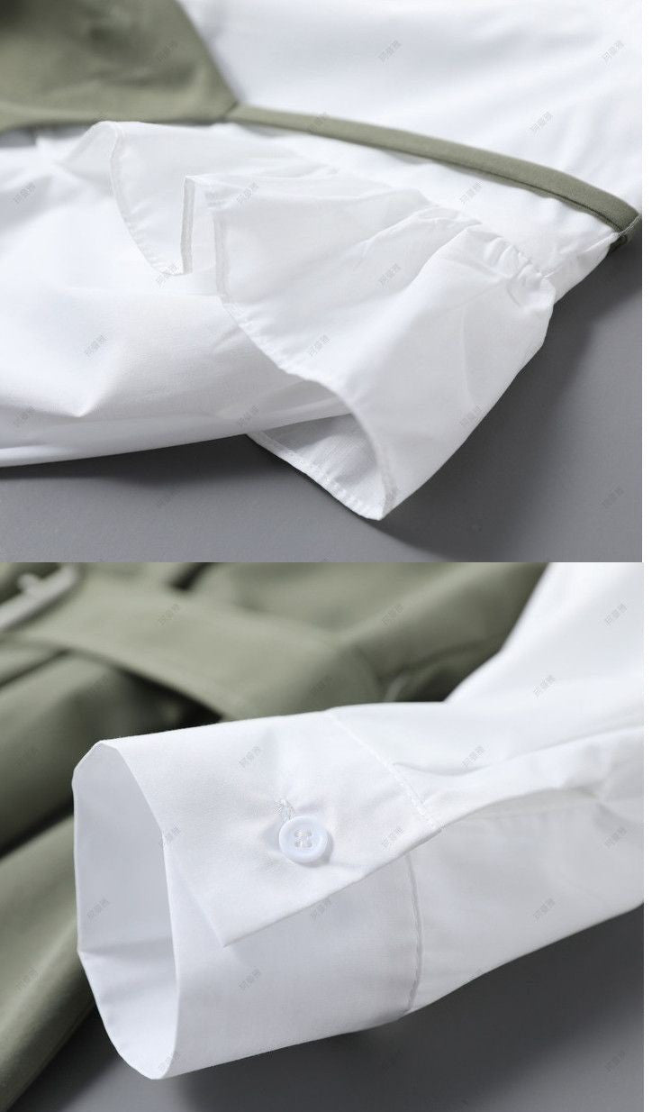 【Dress】フェイクレイヤードシャツワンピース W8694