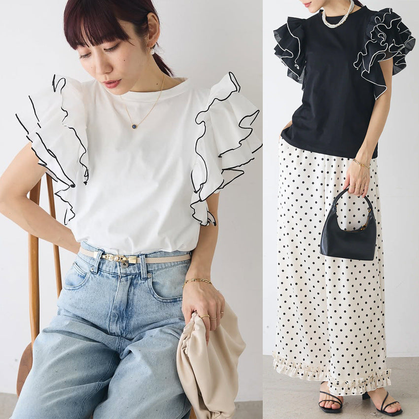 【Tops】フリルブラウスTシャツ T01673