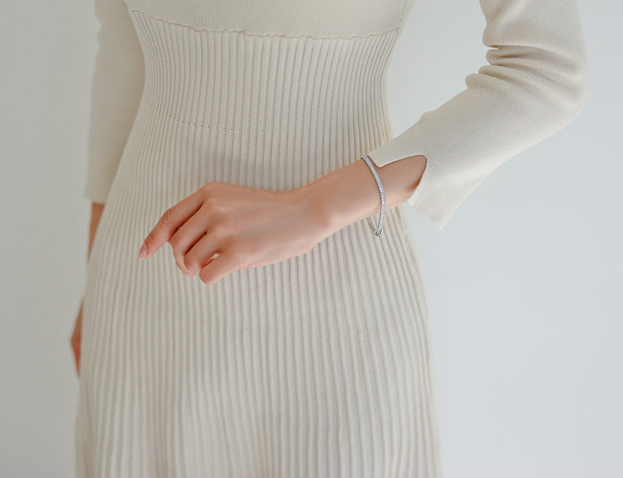 【Dress】2色Aラインニットワンピース W9977