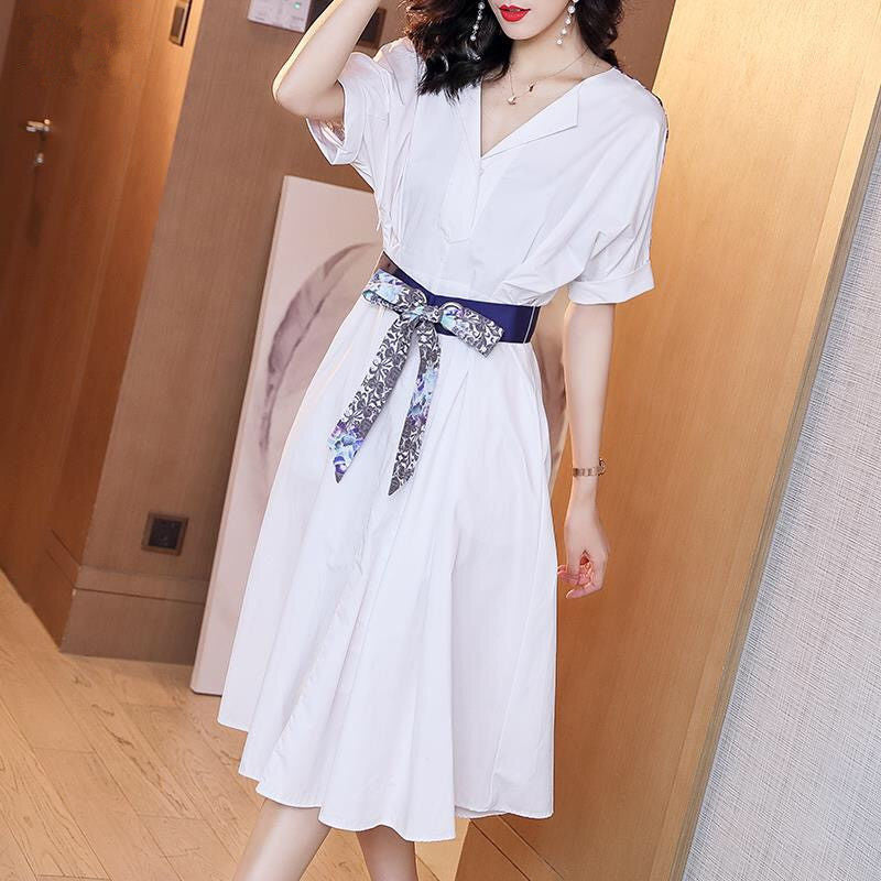 【Dress】今季マストバイ~韓国ファッション人気バック花柄OL通勤シャツワンピース W-1121