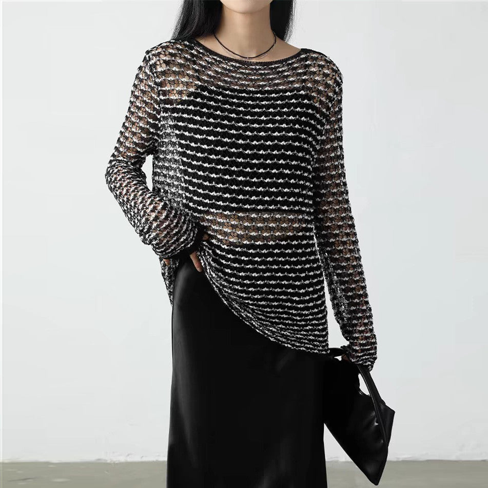 【Tops】3色展開透かし彫りニット W13256