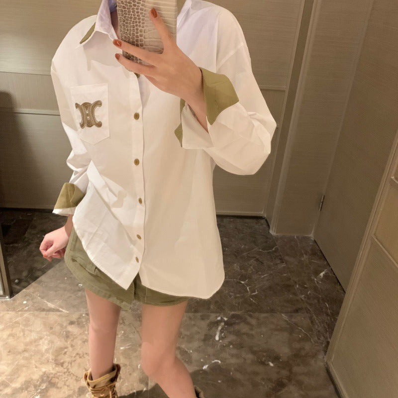 【Tops】カジュアル配色シャツ W11005