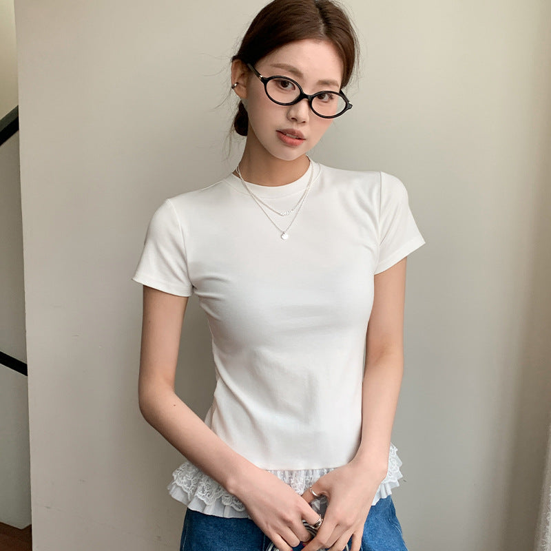 【Tops】レース切り替えTシャツ T01363