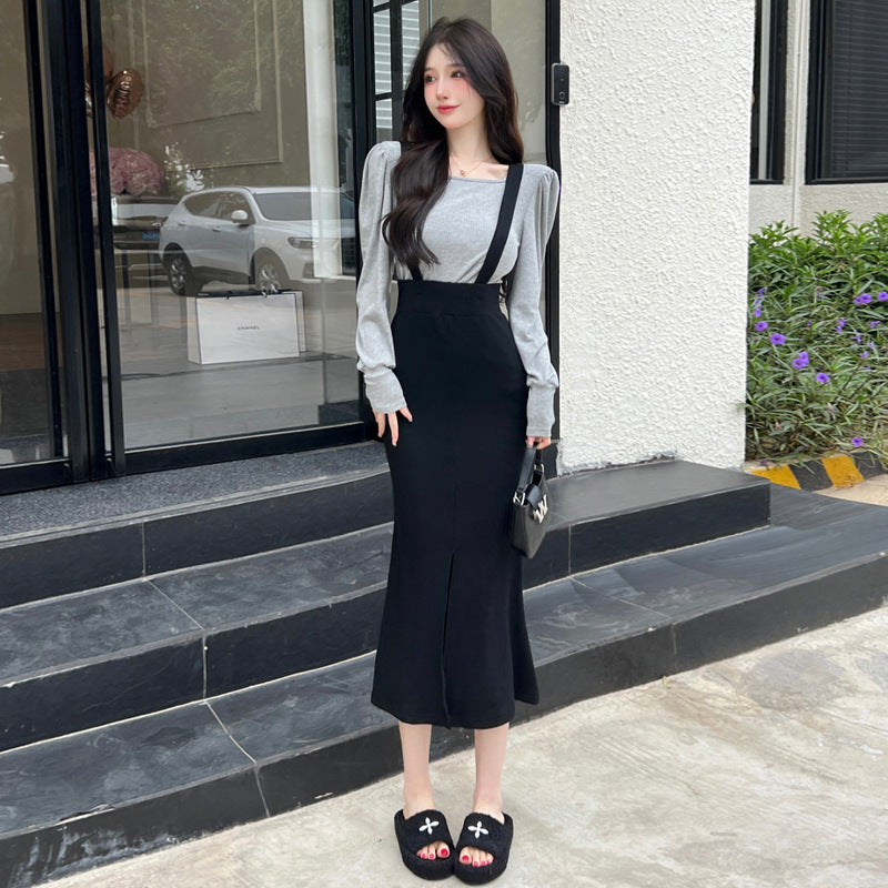 【Set】レイヤード2点セット Tシャツ + ジャンパースカート Z-6630