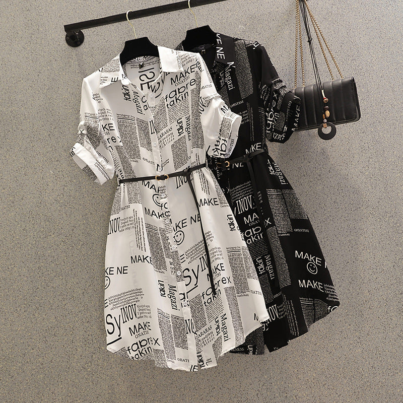 【Dress】一目ぼれ~レディースオシャレ配色ゆったりシャツワンピース体型カバー W-6638
