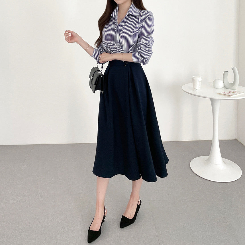 【Dress】フェイクレイヤード通勤シャツワンピース Z6792